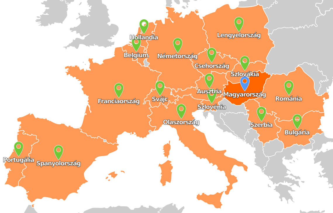 Európai célországok fuvarszervezésre